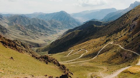 A photo of the mountain pass at Tian Shan mountains, Kyrgyzstan.
