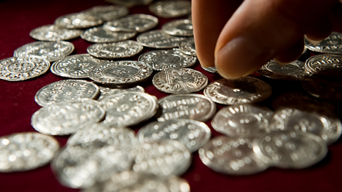A photo of coins from the Vale of York Hoard.