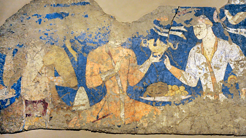 Merchants enjoying a banquet in an 8th century mural discovered in Panjakent, Tajikistan.