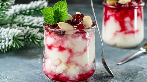 Risamalande is a rice and whipped cream pudding served with hot cherry sauce at Christmas time