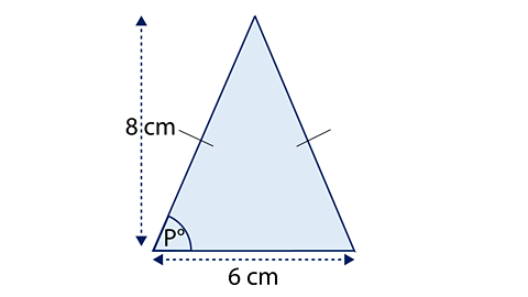 Isosceles triangle - 8cm Height & 6cm Width, Angle P