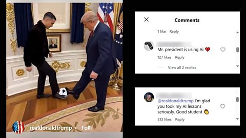 An Instagram image showing President Donald Trump and footballer Cristiano Ronaldo supposedly playing football in the Oval Office