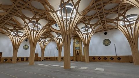 The interior of Cambridge Central Mosque
