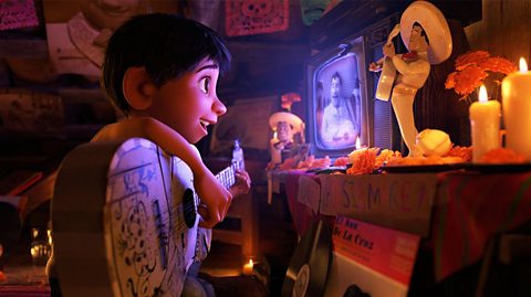 In Disney Pixar movie Coco, Miguel worships musician and showman Ernesto de la Cruz, setting up a shrine to him