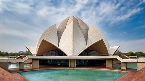The Bahá’í House of Worship, or the Lotus Temple, in New Delhi, India was built to resemble a lotus flower