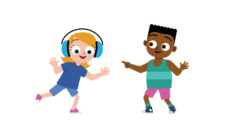 Two children playing and dancing.