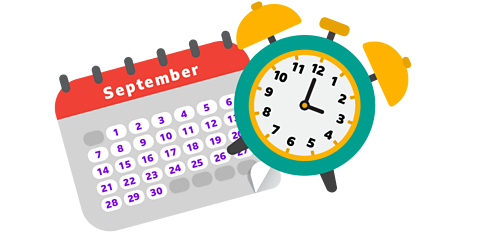 A calendar and an alarm clock.