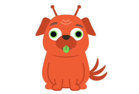 Alien Moopdog - An orange dog, with green eyes and a green tongue, antenna and three tails.