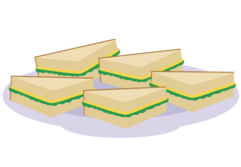 A plate of triangle sandwiches with cheese and lettuce in.