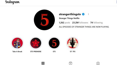 Screenshot of the official Netflix Stranger Things account on Instagram