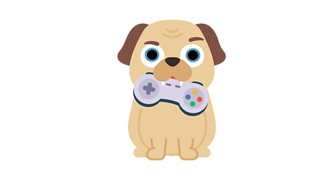 A puppy with sharp teeth with a games controller in its mouth.