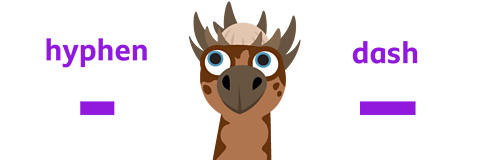 A Stygimoloch dinosaur with a hyphen on the left and a dash on the right.