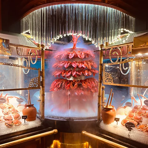 Chrissie McClatchie The seven-tiered lobster fountain is one of the signature displays at Les Grands Buffets in Narbonne (Credit: Chrissie McClatchie)