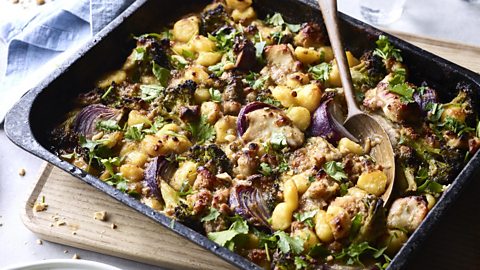 Peanut chicken and gnocchi traybake | Save to My Food now