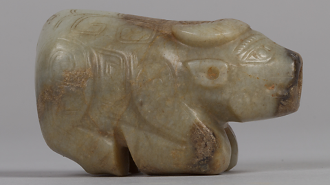 A photo of a jade water buffalo from the Shang dynasty.