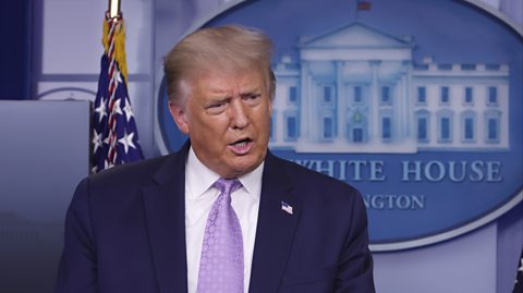 U.S. President Donald Trump speaks during a news conference at the White House.