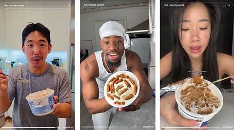 three TikTok users try out the Japanese cheesecake yoghurt trend