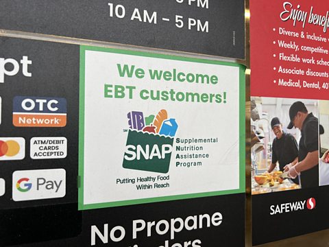 Close-up of sign for SNAP at a supermarket in California.