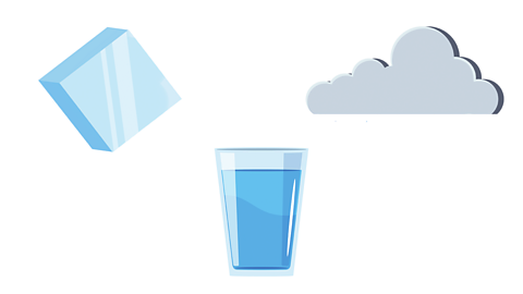 An ice cube, a glass of water and a cloud