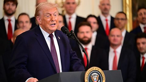 U.S. President Donald Trump speaks during a ceremony at the White House.