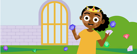 An illustration of Princess Chloe holding two jewels.