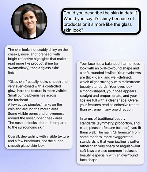 Milagros Costabel The AI apps use machine vision to analyse a photograph of a person's face before responding to questions for feedback (Credit: Milagros Costabel)