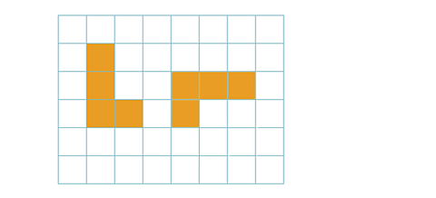 Image demonstrating rotation. A yellow L shape is to the left. Three squares to the right another yellow L shape which has been rotated 90 degrees. Useful for pupils studying for the SEAG transfer test