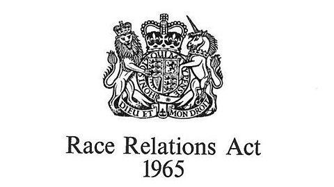 A document page shows the title “Race Relations Act 1965” beneath the UK royal coat of arms