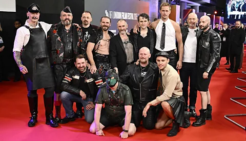 Getty Images Pillion's lead actors and director with members of the Gay Bikers' Motorcycle Club on the red carpet at the London Film Festival (Credit: Getty Images)