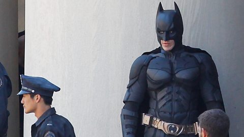 Christian Bale as Batman behind the scenes of The Dark Knight Rises