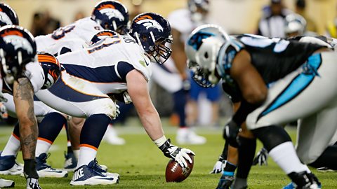 The Denver Broncos face off against the Carolina Panthers at the line of scrimmage during Super Bowl 50 at Levi's Stadium on February 7, 2016 in Santa Clara, California