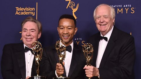 EGOT winners l to r: Sir Andrew Lloyd-Webber, John Legend, Sir Tim Rice