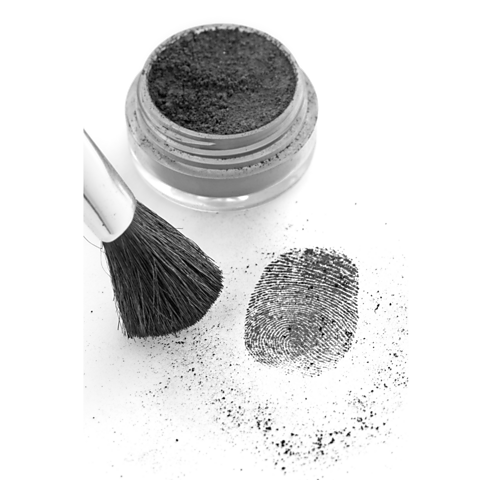 Fingerprint being dusted using carbon black powder
