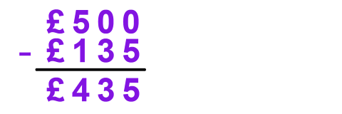 Sum £500 minus £135 equals £435 in order to show how to spot mistakes.