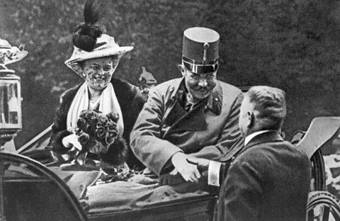 Archduke Franz Ferdinand and Archduchess Sophie of Austria moments before they were assassinated in Sarajevo, Bosnia, on 28th June, 1914.