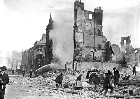 A view showing the damage to Dublin in the aftermath of the 1916 Easter Rising.