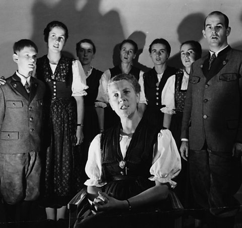 The real Maria von Trapp pictured singing with her family