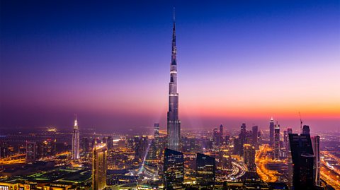 The Burj Khalifa at sunset