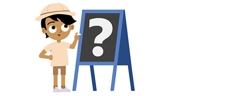 An illustration of a child writing a question mark on a blackboard.