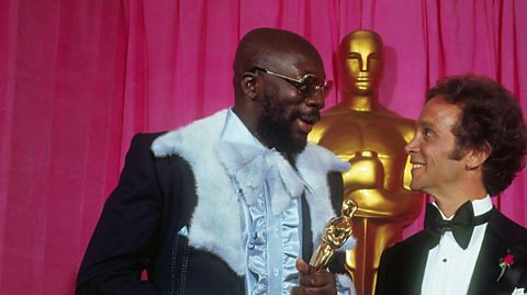 Isaac Hayes with his Oscar and Joel Grey
