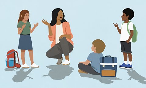 A teacher and her pupils discussing adjectives in preparation for the SEAG transfer test