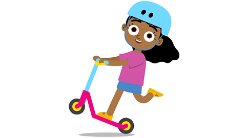 A cartoon girl on a scooter