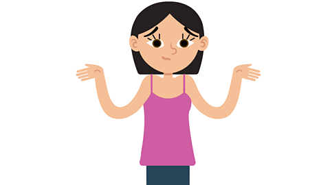 A girl with her hands up looking confused