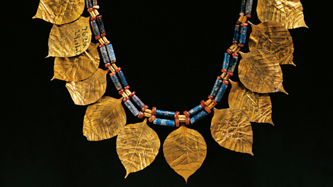 An Ancient Sumerian necklace made from gold and rare stones, from around 3000BC.