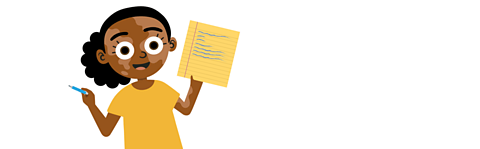 Chloe holding a piece of paper and a pen smiling.