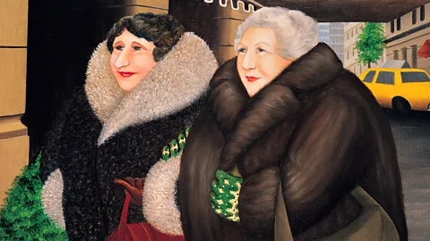 Courtesy of www.ourberylcook.com © John Cook 2025 Beryl Cook's painting Bar and Barbara featuring two women walking into the Algonquin hotel in New York City (Credit: Courtesy of www.ourberylcook.com / John Cook)