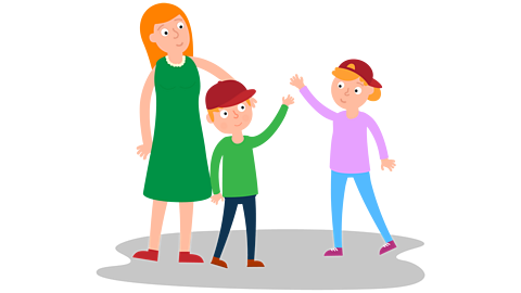 A boy with his mother and sister.