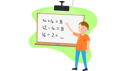 A maths lesson with numbers on a whiteboard