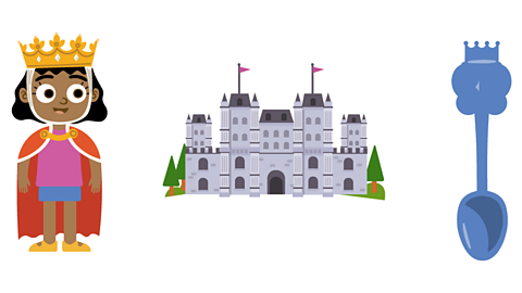 A Queen, a castle and a fancy spoon.