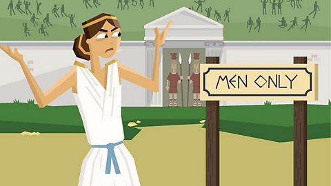 An Ancient Greek woman is very annoyed after being turned away from an Olympic event